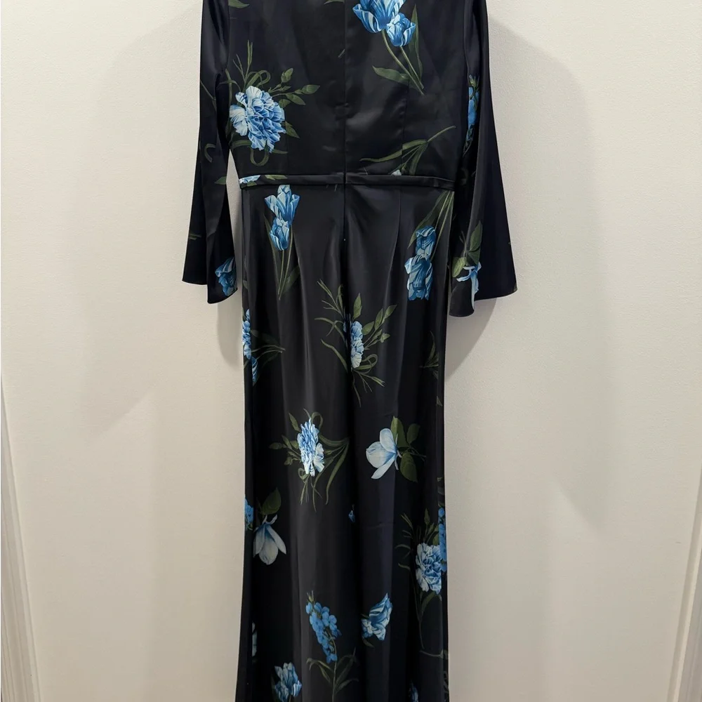 NWT Sachin + Babi Black and Blue Floral  Dress Alex Sequin Long Sleeve Satin - Picture 5 of 10